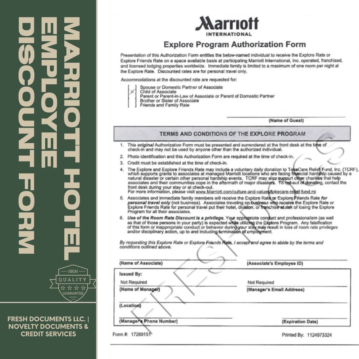 Marriott Hotel Employee Discount Form